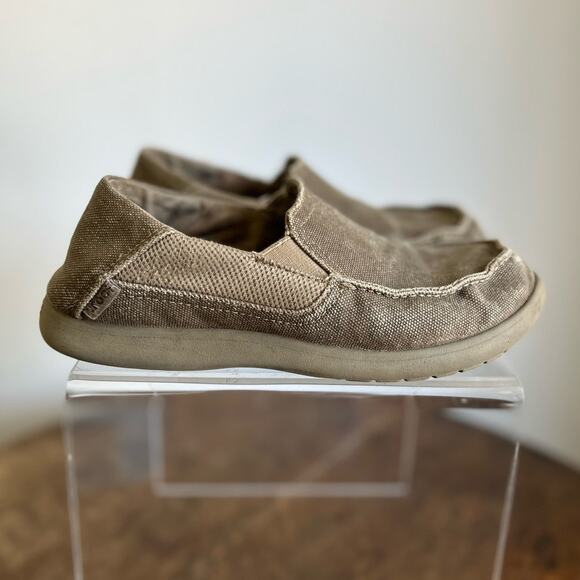 Crocs Santa Cruz II Youth Boy's Size j4 Shoes Khaki Canvas Slip On Kids Loafer - Picture 2 of 9